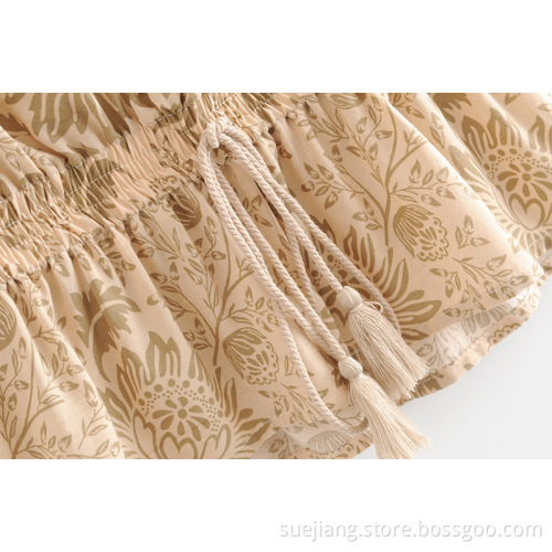 New Rayon Positioning Flower Waist Elastic Blouses